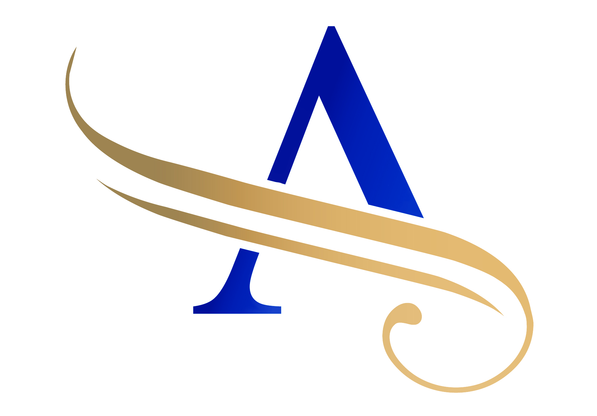 Monograma A azul con trazos dorados, recurso original de la web